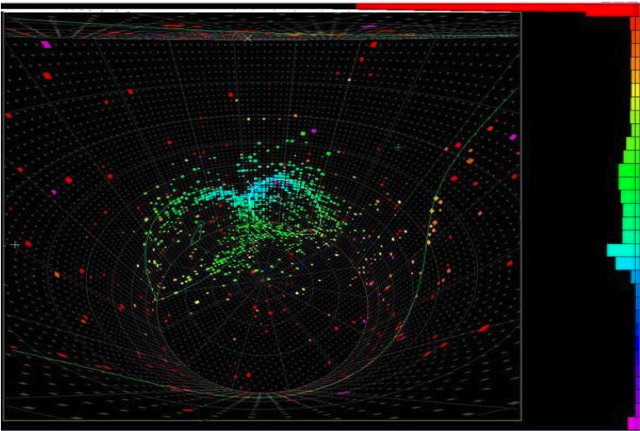 Example of neutrino interaction detected in the SuperKamiokande detector